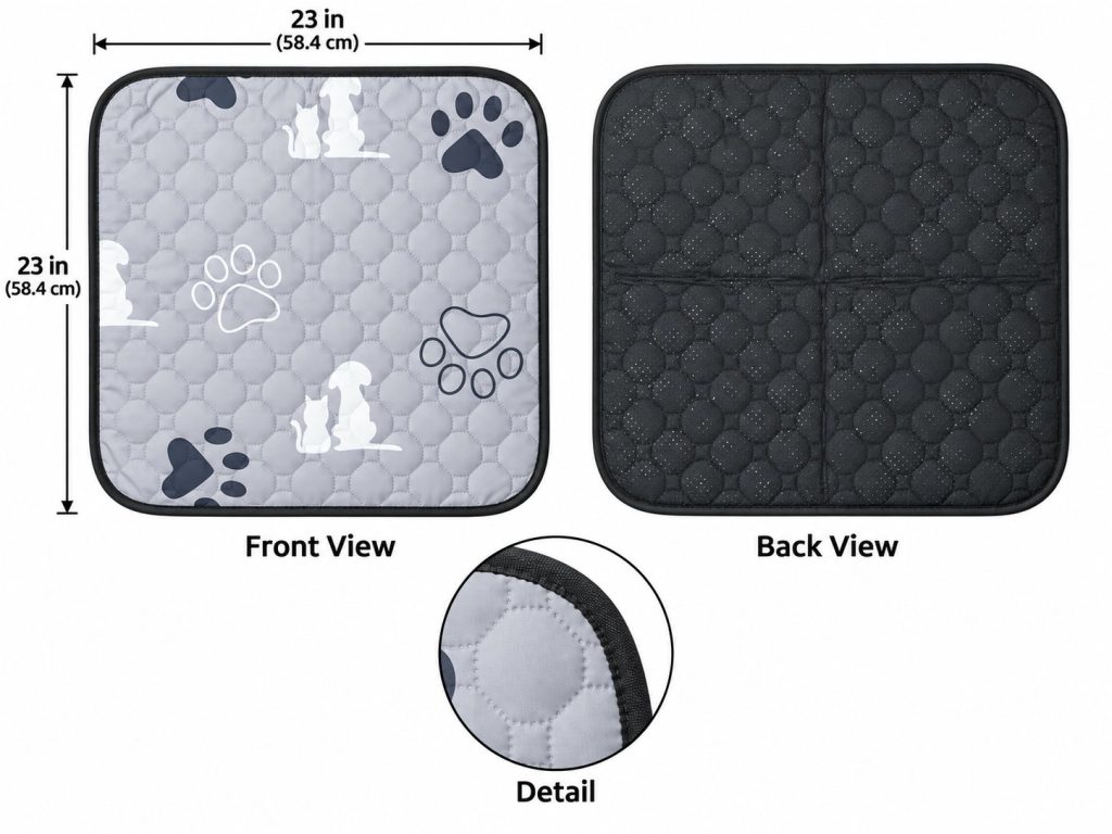 Item P02 front view, back view and details with dimensions