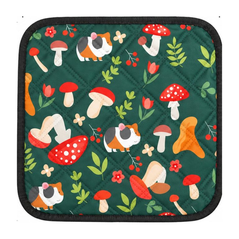Small animal cage mat with mushroom print, 12 x 12 in