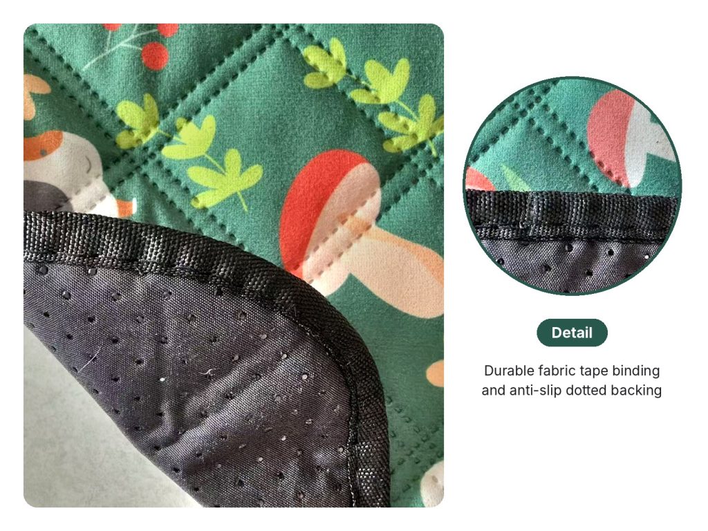 Small Animal Cage Mat, Mushroom Print edge and backing detail