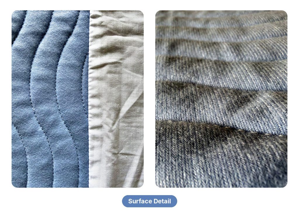 Surface detail of the blue quilted center panel