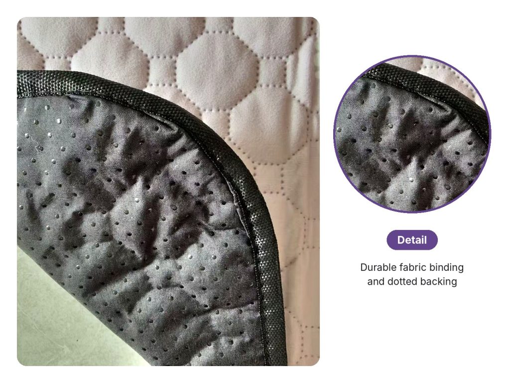Washable Pet Pad, Feather Print edge and backing detail