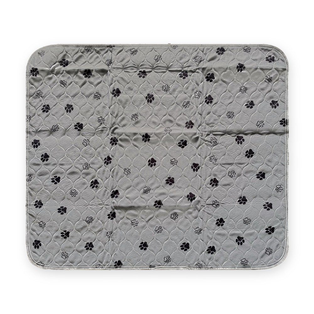 Gray washable pet pad with paw print pattern