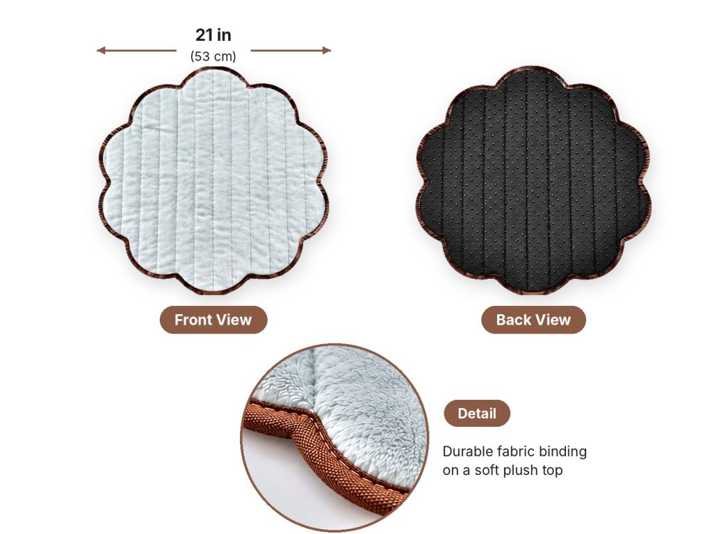 Washable Pet Pad, Mint Round front, back and detail views