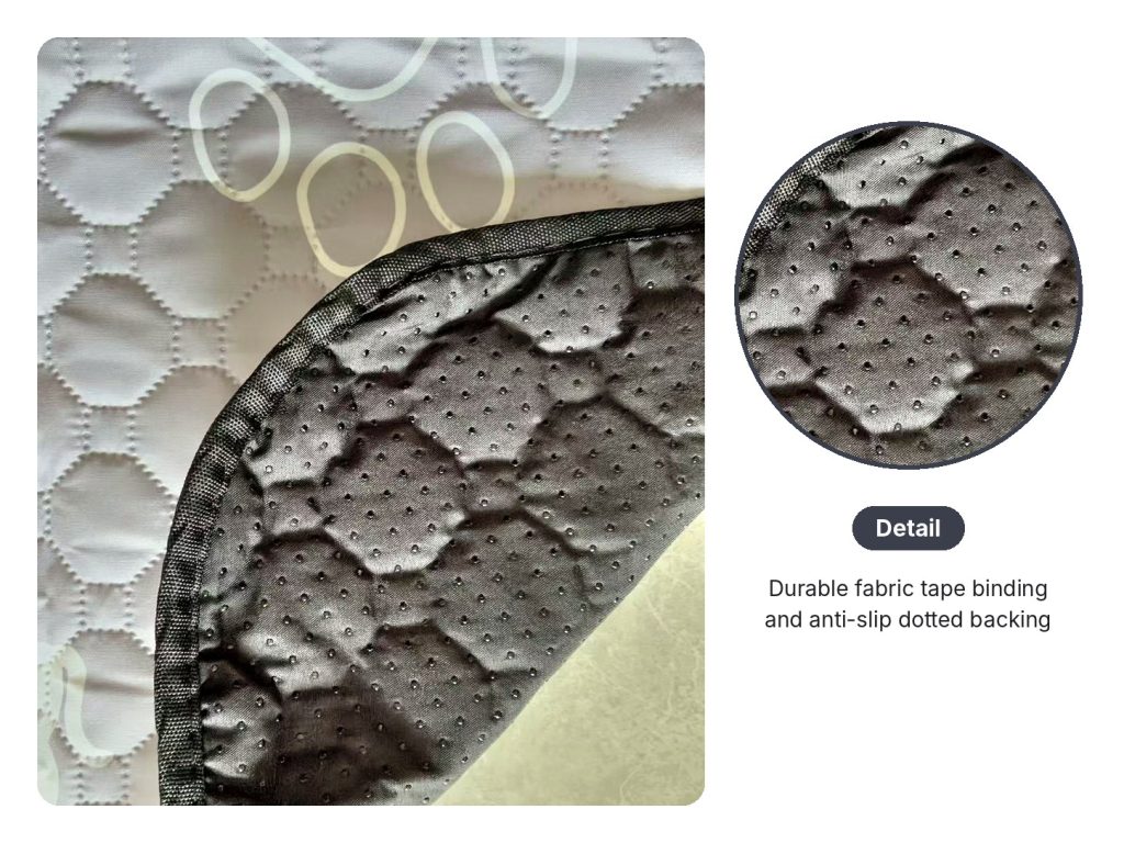 Washable Pet Pad, Paw Print edge and backing detail