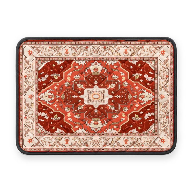 Washable pet pad with red and cream Persian rug print
