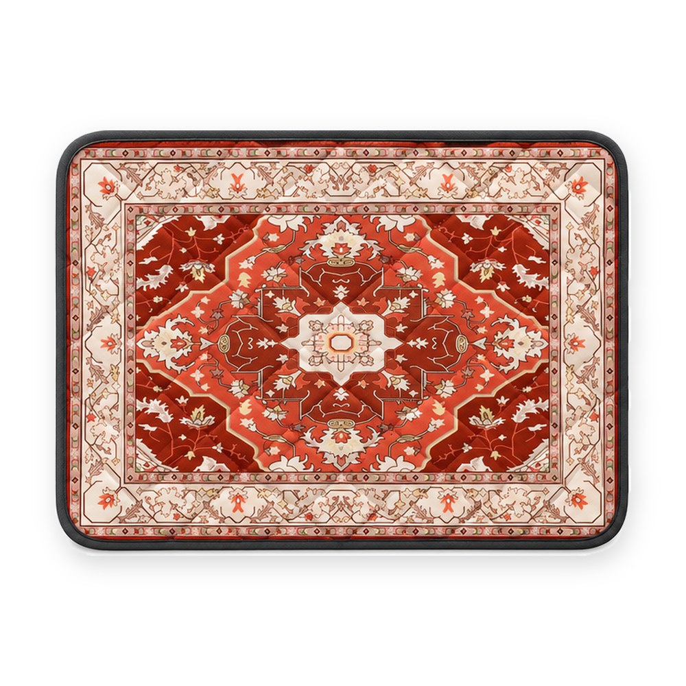 Washable pet pad with red and cream Persian rug print
