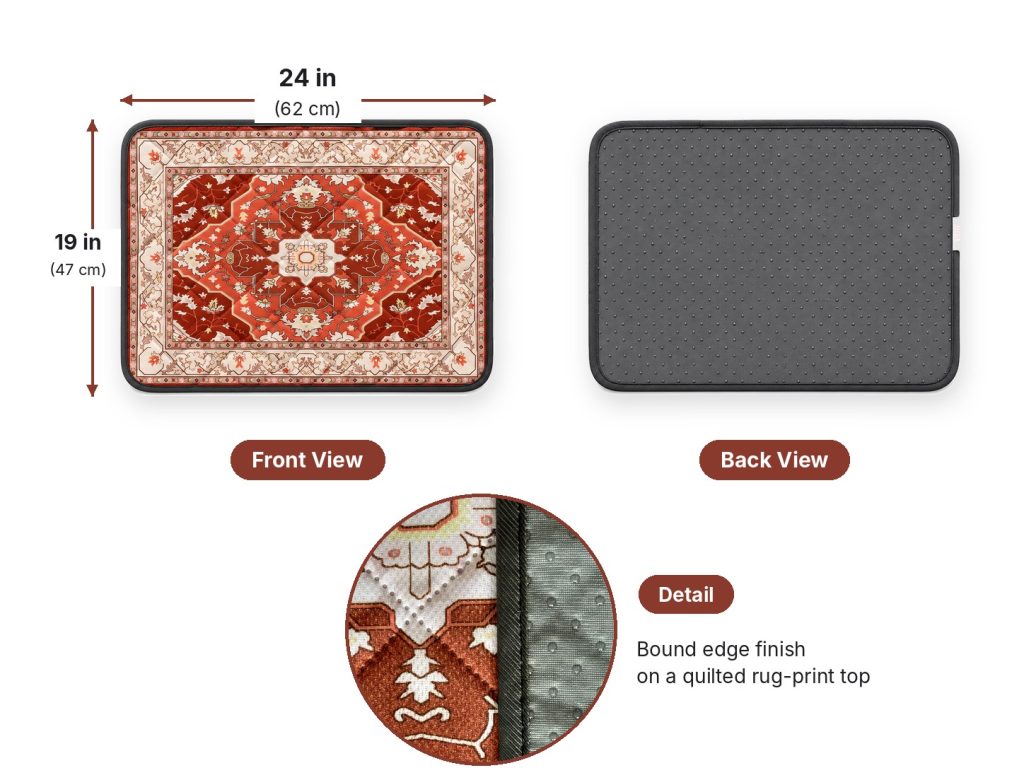 Front and back view with size 24 x 19 in and bound edge detail