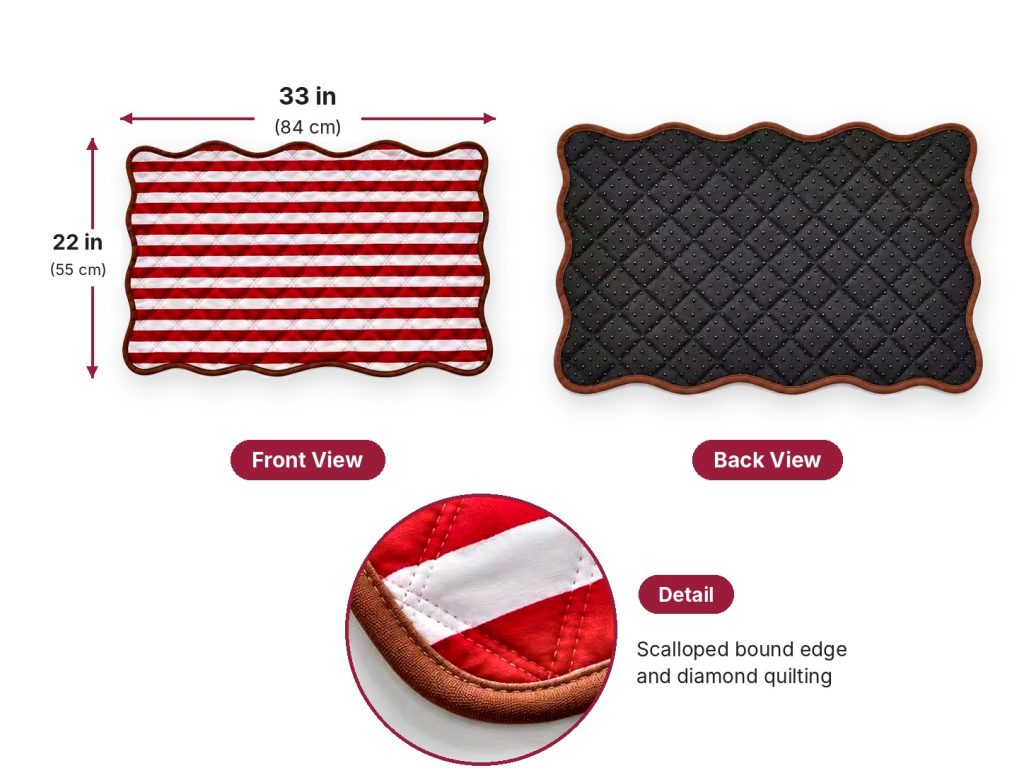 Washable Pet Pad, Red Stripe front, back and detail views