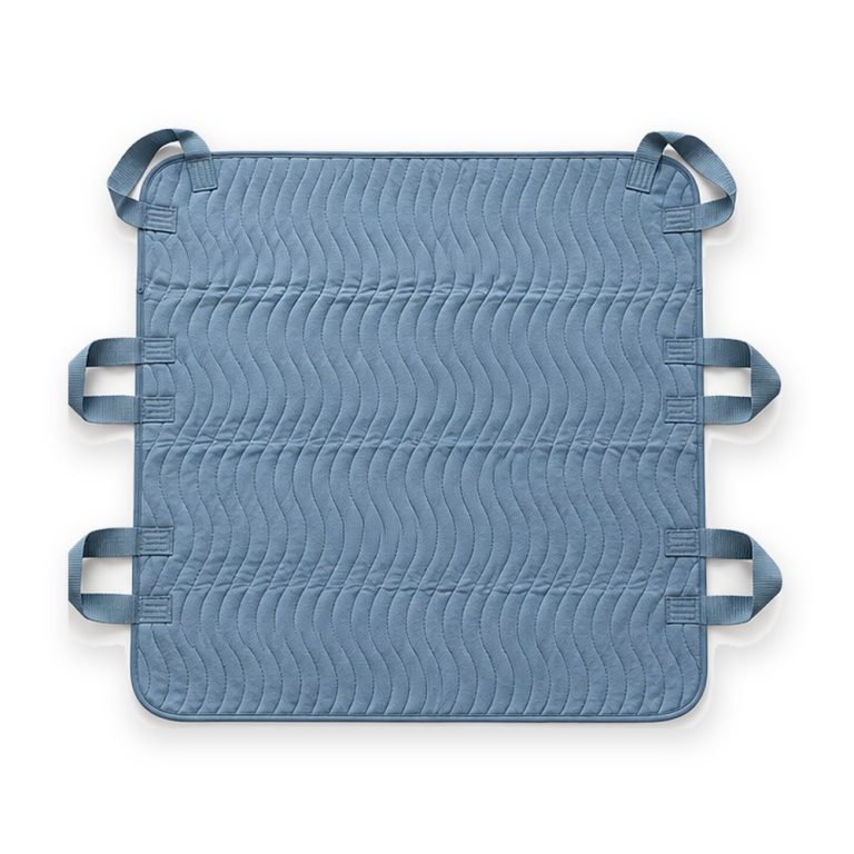Washable positioning underpad with six webbing handles, blue